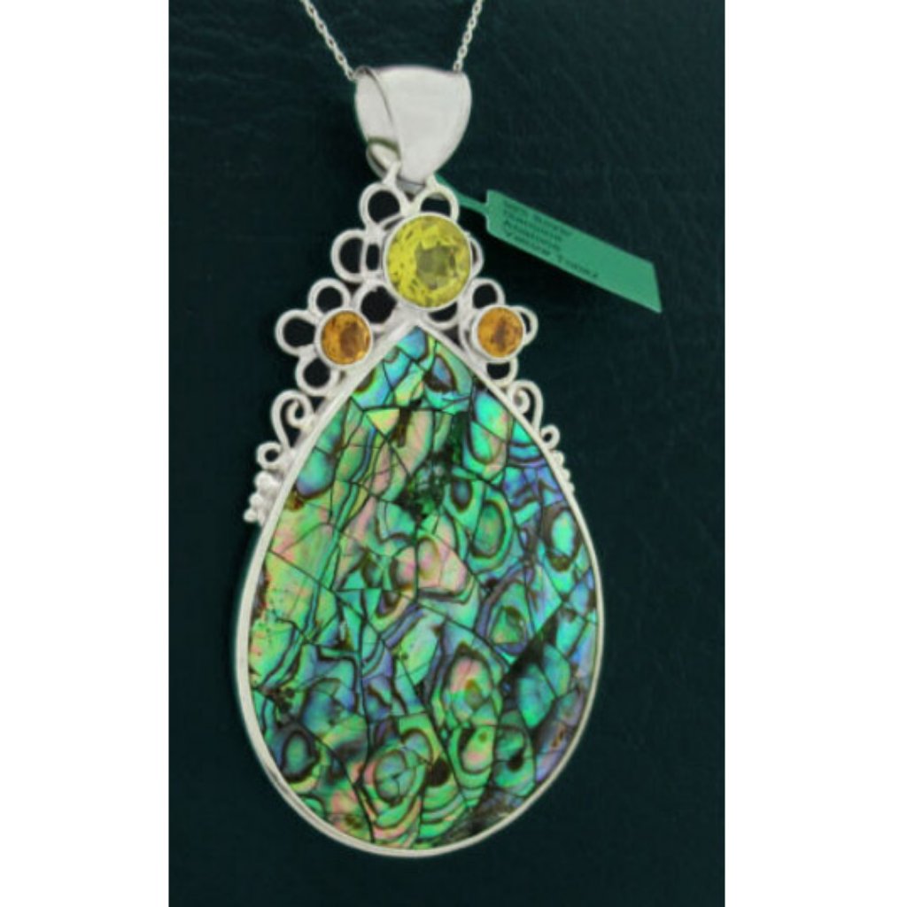 Genuine Large Abalone, Yellow Topaz & Citrine .925 Silver